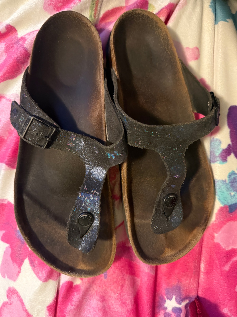 Women's Birkenstock Gizeh Black Glitter Sandals - Size 42